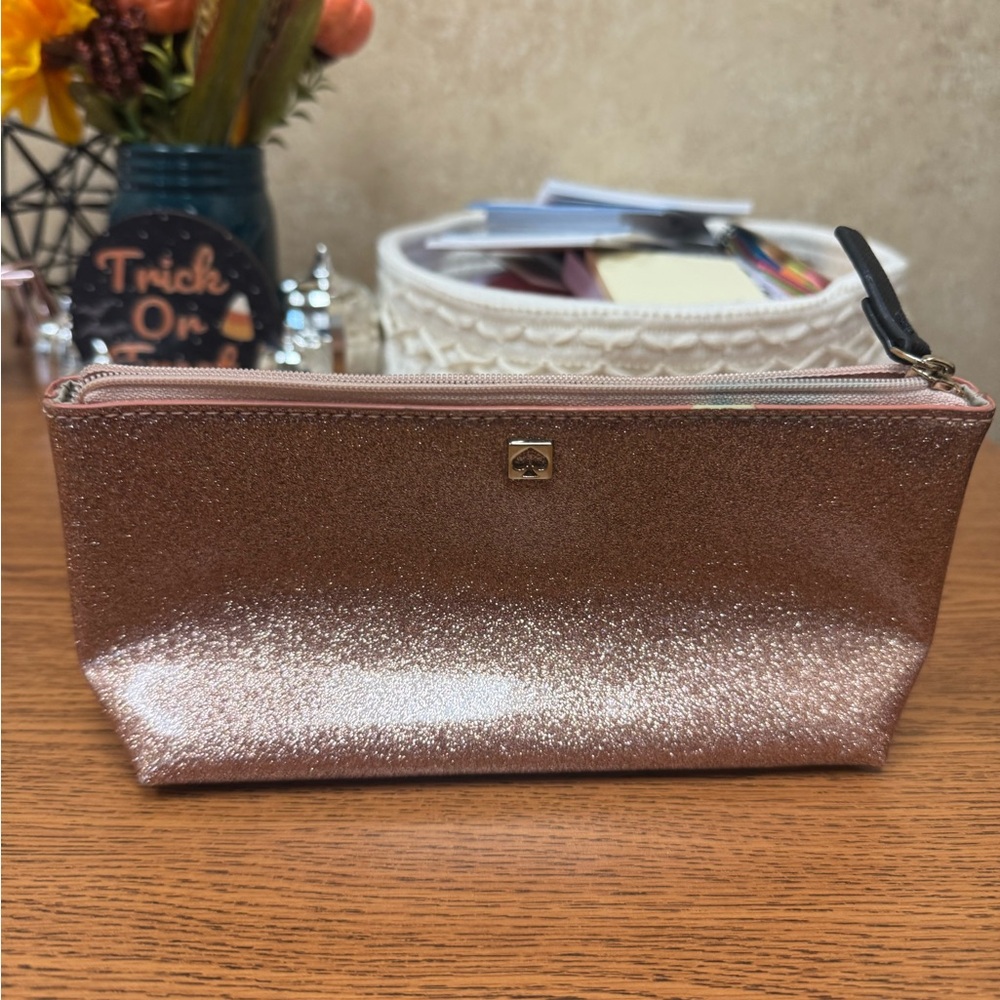 Kate Spade Rose Gold Glitter Cosmetic Case